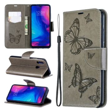Butterfly Xiaomi Redmi Note 7 / Xiaomi Redmi Note 7S / Xiaomi Redmi Note 7 Pro leren Hoesje - Grijs