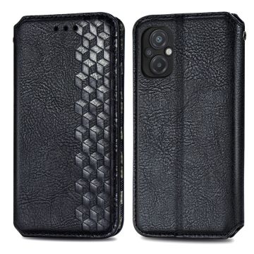 Lederen Hoes met A Stijlvol Rhombus Opdruk voor Xiaomi Poco M5 - Zwart