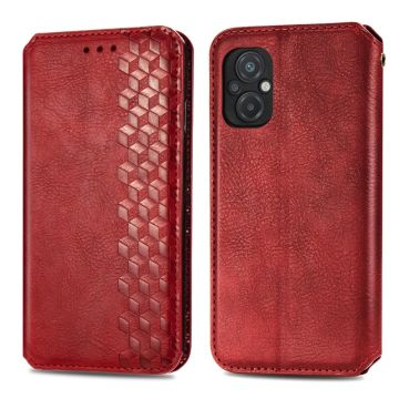 Lederen Hoes met A Stijlvol Rhombus Opdruk voor Xiaomi Poco M5 - Rood