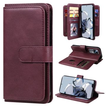 10-slot portemonnee-etui voor Xiaomi 12T / Xiaomi 12T Pro / Xiaomi Redmi K50 Ultra - Wijnrood