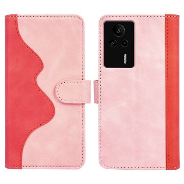 Tweekleurige leren flip case voor Xiaomi Redmi K60E - Roze