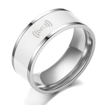 Slimme bewerkbare roestvrijstalen NFC ring - Wit / 10#