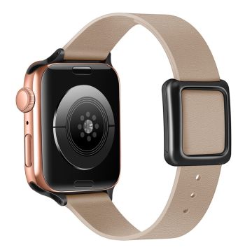 Apple Watch Series 8 (45 mm) / Watch Ultra echt lederen horlogebandje met zwarte gesp - Abrikoos