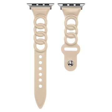Apple Watch Series 8 (45 mm) / Watch Ultra drie ringen design echt lederen horlogeband - Abrikoos