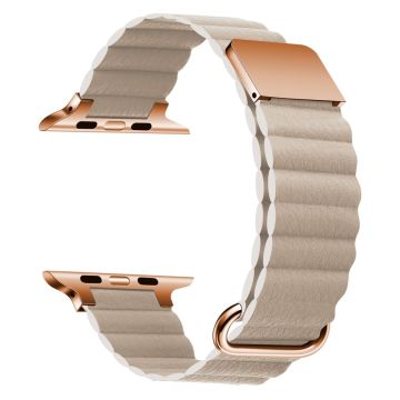 Apple Watch Series 8 (45 mm) / horloge Ultra lychee stijl echt lederen horlogeband - Rose Gold Buckle / Khaki