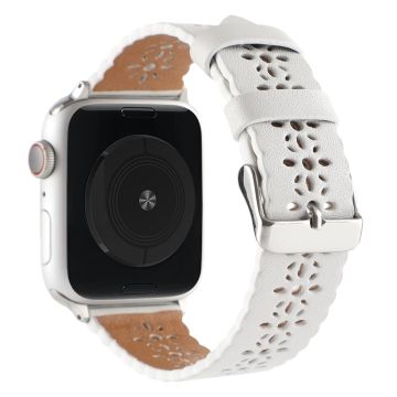 Apple Watch Series 8 (45 mm) / Watch Ultra holle bloesem echt lederen band - Wit