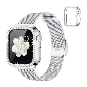 Apple Watch Series 8 (45 mm) strass horlogebandje en -deksel - Zilver