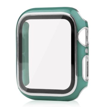 Apple Watch Series 8 (45 mm) dual color galvaniserend hoesje met gehard glas - Zwartgroen / Zilver