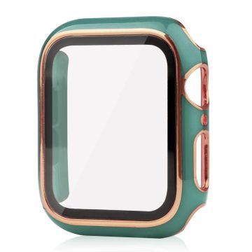 Apple Watch Series 8 (45 mm) tweekleurig gegalvaniseerd hoesje met gehard glas - Zwartgroen/Goud