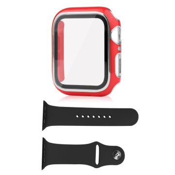 Apple Watch Series 8 (45 mm) hoesje en siliconenn hoesje met gehard glas - Rood / Zilver