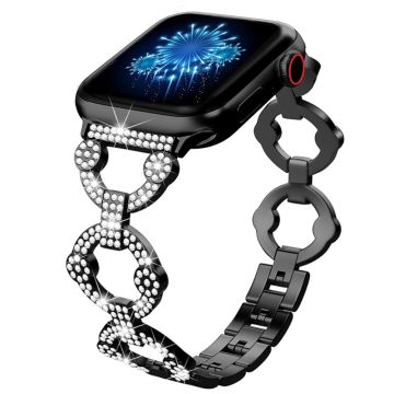 Elegant horlogebandje met strassdecor voor Apple Watch Series 8 (45 mm) / Watch Ultra - Zwart