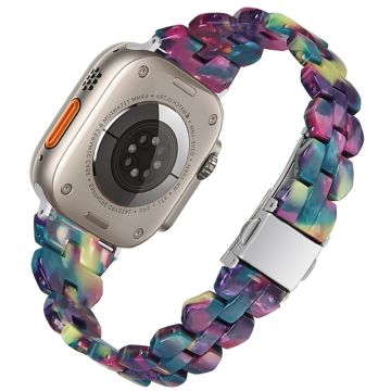 Apple Watch Series 8 (45 mm) / Watch Ultra horlogebandje in harsstijl - Paars-Groen Bloem