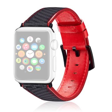 Apple Watch Series 8 (45 mm) / Watch Ultra rundleder in koolstofvezel stijl horlogebandje - Zwart / Rood