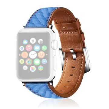 Apple Watch Series 8 (45 mm) / Watch Ultra rundleder in koolstofvezel stijl horlogebandje - Blauw / Bruin