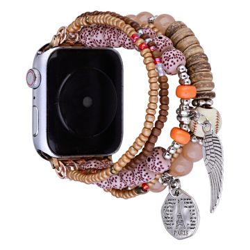 Apple Watch Series 8 (45 mm) / Watch Ultra kralenarmbandje met vleugelhanger - Koffie