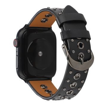 Apple Watch Series 8 (45 mm) / Watch Ultra bandje van echt leer met klinknageldecor - Zwart