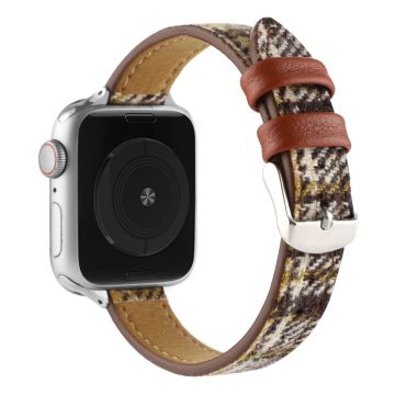 Apple Watch Series 8 (45 mm) / Watch Ultra leer met pluche bandje - Geel / Wit
