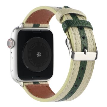Apple Watch Series 8 (45 mm) / Watch Ultra echt lederen streepbandje - Lichtgroen / Donkergroen