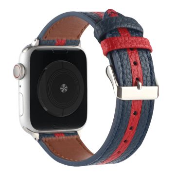 Apple Watch Series 8 (45 mm) / Watch Ultra echt lederen streepjesband - Blauw / Rood