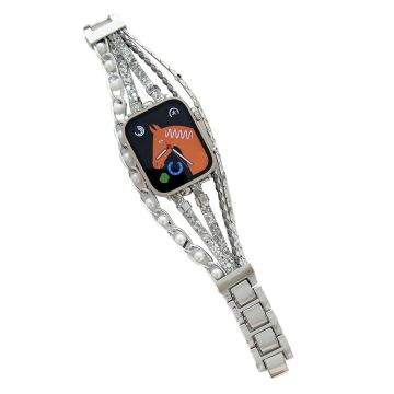 Apple Watch Series (45 mm) / Watch Ultra metalen op lederen hart hanger bandje - Zilver