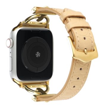 Apple Watch Series 8 (45 mm) / Watch Ultra bandje van echt leer met krokodillenpatroon - Lichtgeel