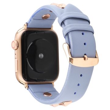 Apple Watch Series 8 (45 mm) / Watch Ultra echt lederen horlogebandje - Donkerblauw / Roségoud Klinknagels