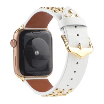 Apple Watch Series 8 (45 mm) / Watch Ultra echt lederen horlogebandje - 3-Rijige Gouden Klinknagels