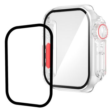 Apple Watch Series 8 (45mm) / 7 (45mm) hoesje met gehard glazen screenprotector - Transparant / Rood