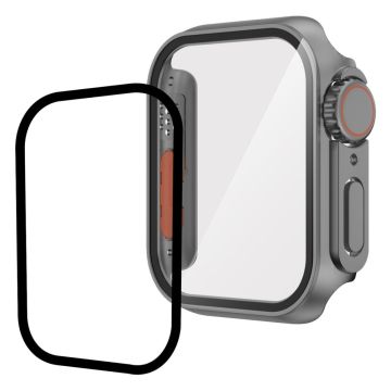 Apple Watch Series 8 (45mm) / 7 (45mm) hoesje met gehard glazen screenprotector - Zilvergrijs / Oranje