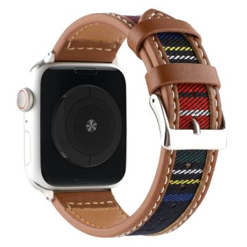 Apple Watch Series 8 (45 mm) / Watch Ultra stoffen en lederen bandje - Zwart / Blauw / Rood