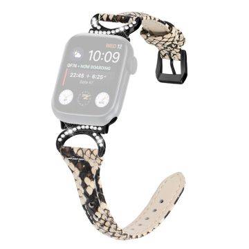 Apple Watch Series 8 (45 mm) / Watch Ultra Echt lederen bandje met strass zwarte gesp - Slangenpatroon