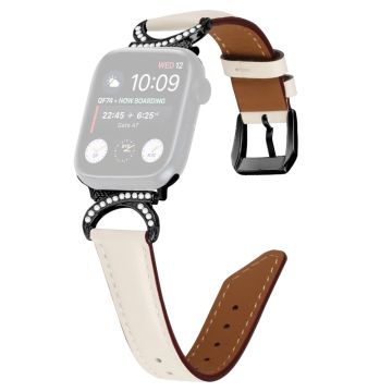Apple Watch Series 8 (45 mm) / Watch Ultra Echt leren bandje met connector en zwarte gesp - Abrikoos