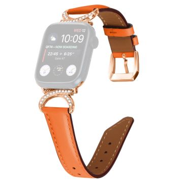 Apple Watch Series 8 (45 mm) / Watch Ultra Echt leren bandje met connector en roségouden gesp - Oranje