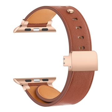Apple Watch Series 8 (45 mm) / Watch Ultra Genuine Cowhide lederen band - Bruin / Roségoud