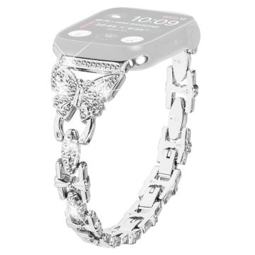 Apple Watch Series 8 (45 mm) / Watch Ultra strass vlinderdecor roestvrijstalen bandje - Zilver