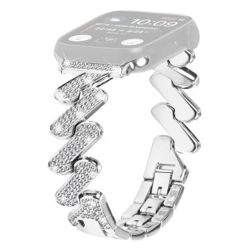 Apple Watch Series 8 (45 mm) / Watch Ultra Strass luxe metalen horlogebandje - Zilver