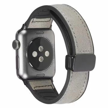 Apple Watch Series 9 45mm / Ultra 2 bandje van leer en siliconen - Grijs