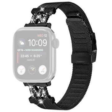 Apple Watch Series 9 45mm / Ultra 2 bandje van roestvrij staal met strass-decor en connector - Zwart