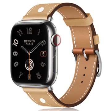 Apple Watch 49mm / 45mm / 44mm / 42mm Echt Koe Leren Band Rivet Decor Band - Licht Geel