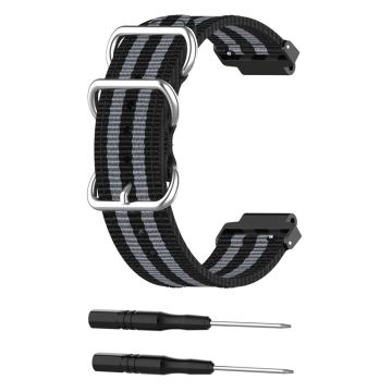 Garmin Forerunner 220 / 230 / 235 / 630 / 620 / 735 nylon Horlogeband - Zwart / Grijs