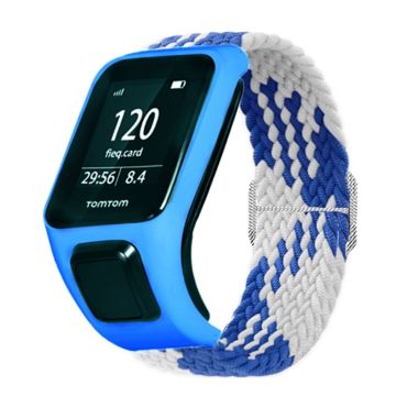 Elastisch geweven horlogebandje voor TomTom horloge - Blauw / Wit