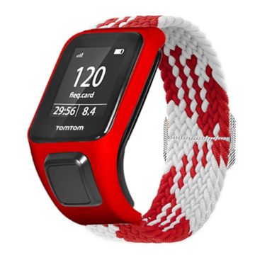 Elastisch geweven horlogebandje voor TomTom horloge - Rood / Wit